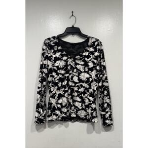 St Michael Marks & Spencer Velvet Burnout Long Sleeve Top Whimsigoth Foliage